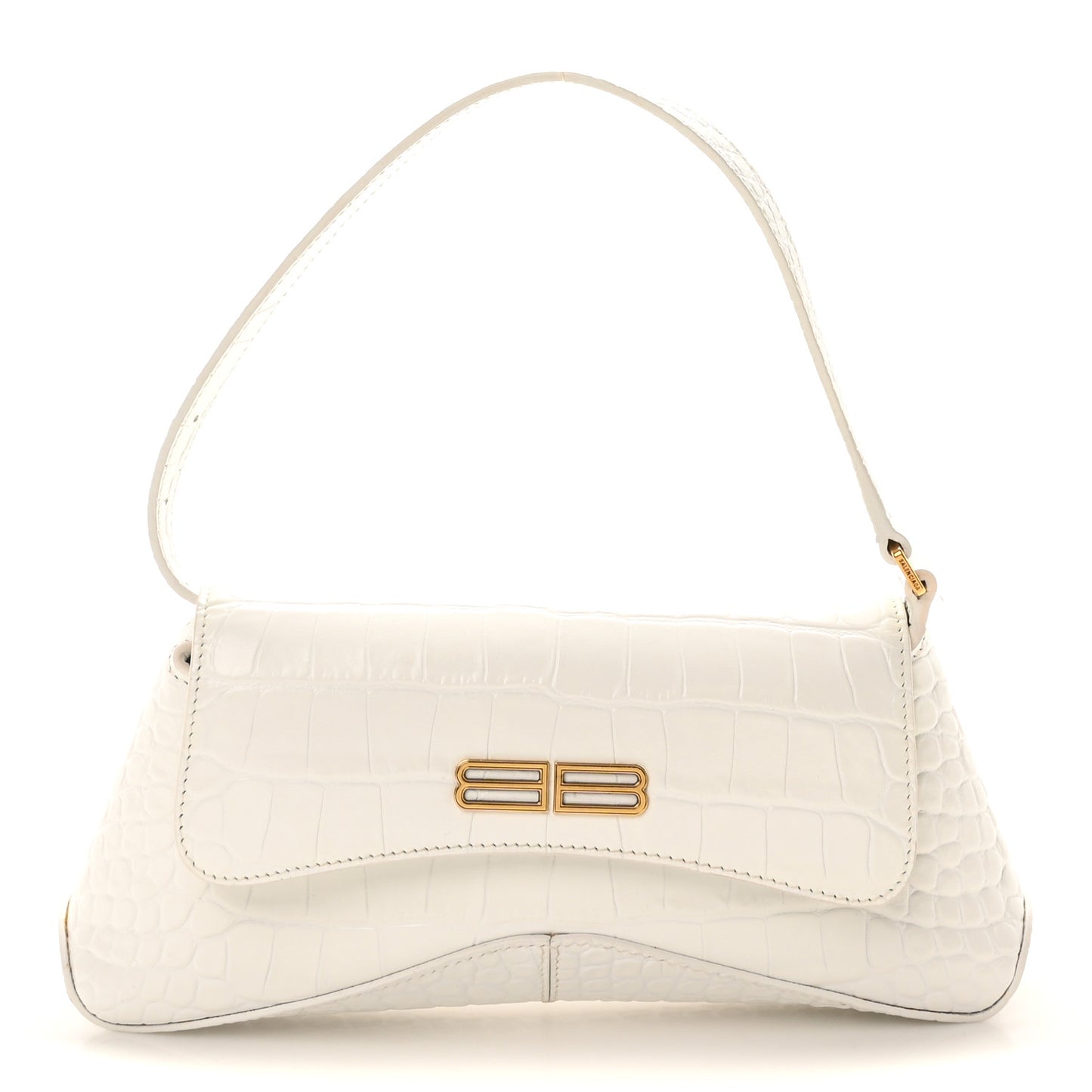 Shiny Super Supple Calfskin Crocodile Embossed Small XX Flap Stretch Bag White