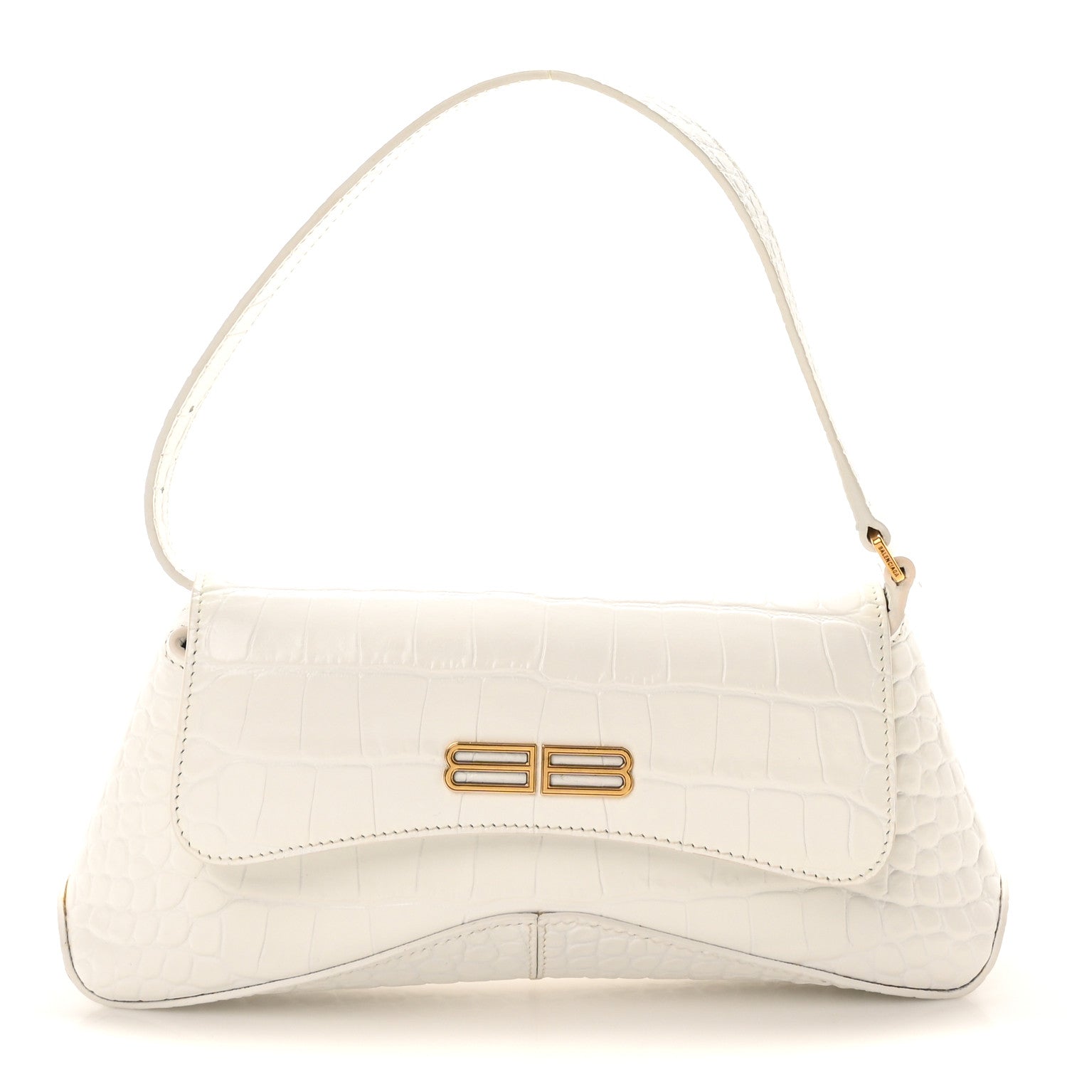 Balenciaga Shiny Super Supple Calfskin Crocodile Embossed Small XX Flap Stretch Bag White 1 of 9