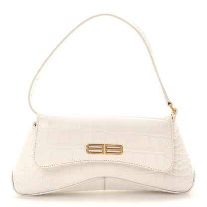 Balenciaga Shiny Super Supple Calfskin Crocodile Embossed Small XX Flap Stretch Bag White 1 of 9