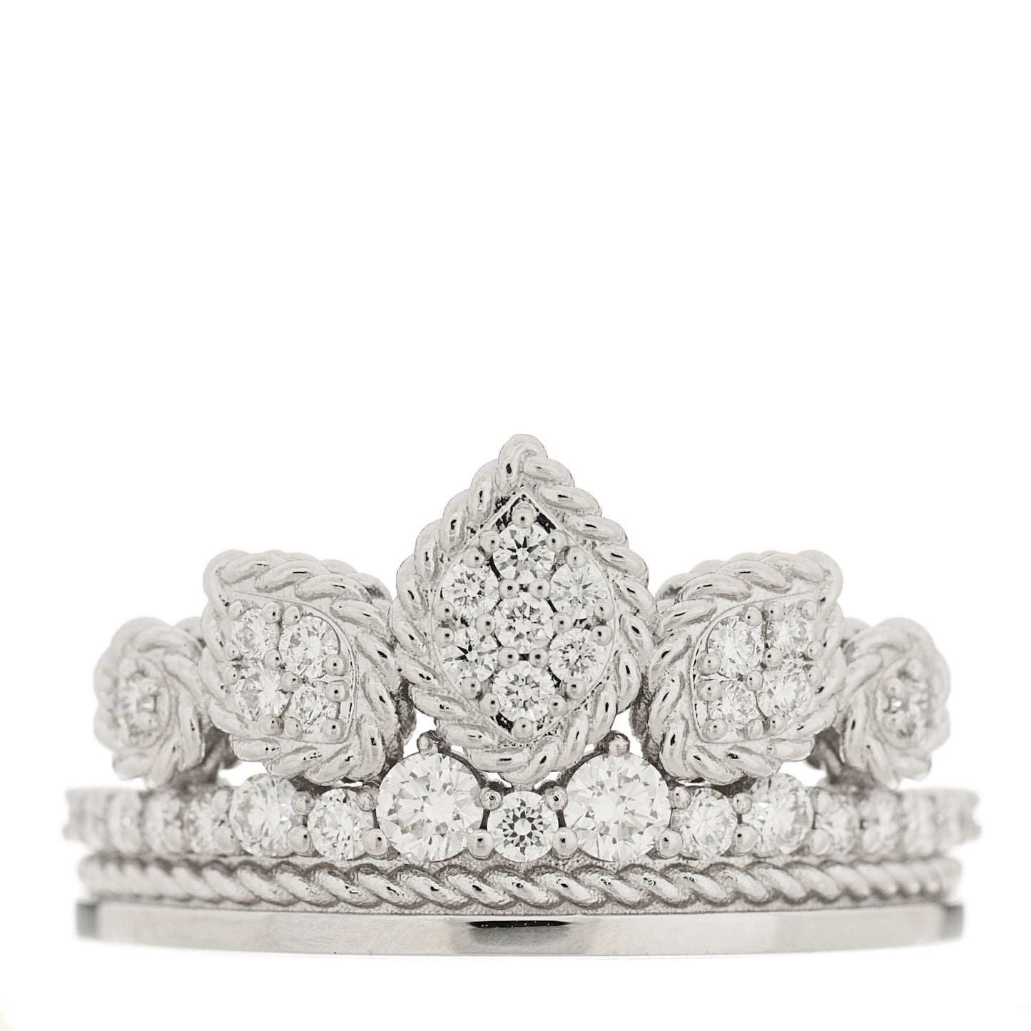 18K White Gold Diamond Disney Cinderella Tiara Ring 53 6.5