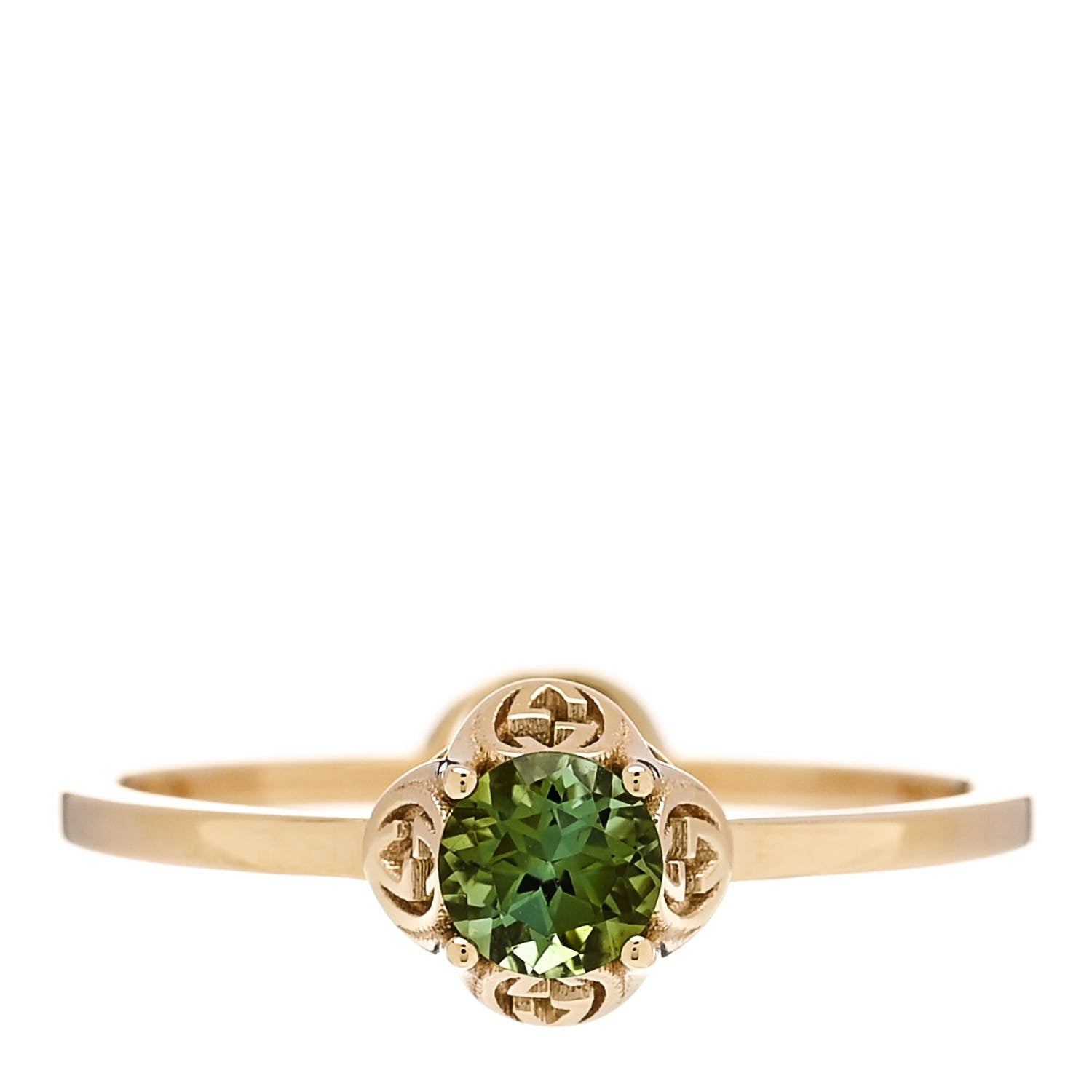 Gucci 18K Yellow Gold Green Tourmaline Interlocking G Ring 49 4.75 1 of 6