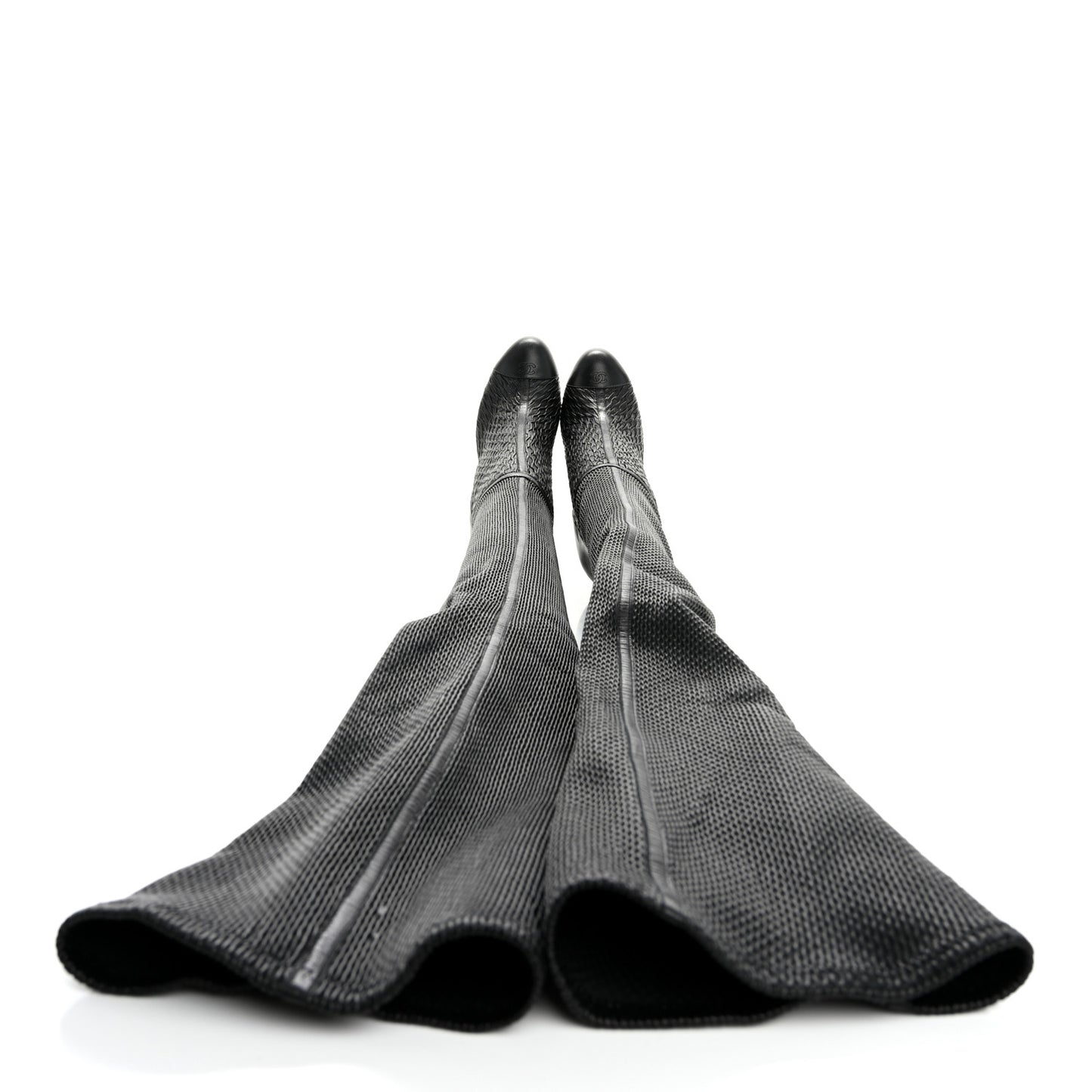 Calfskin Embossed Cap Toe CC Over The Knee Boots  40 Black