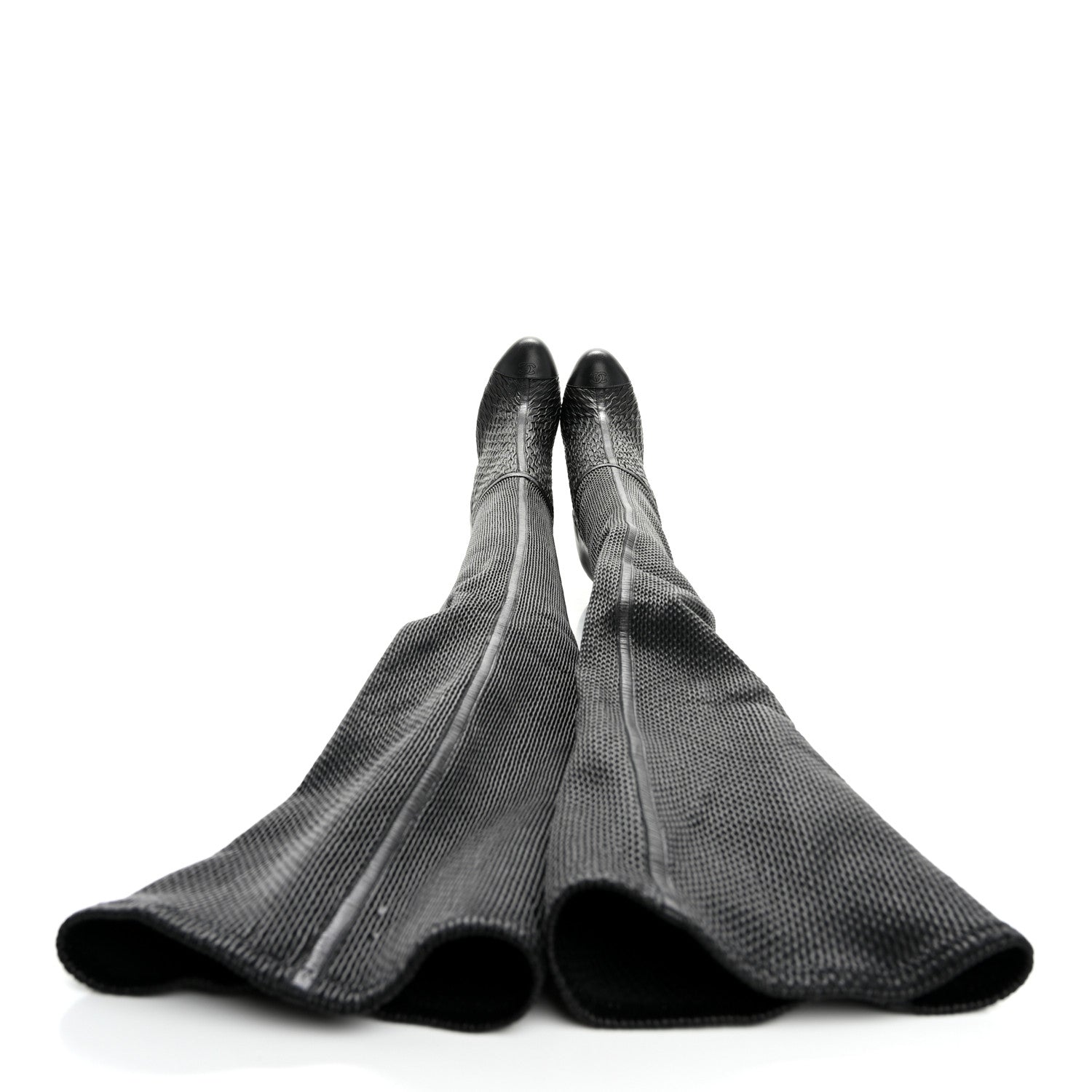 Chanel Calfskin Embossed Cap Toe CC Over The Knee Boots  40 Black 2 of 10