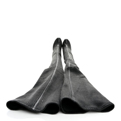 Chanel Calfskin Embossed Cap Toe CC Over The Knee Boots  40 Black 2 of 10