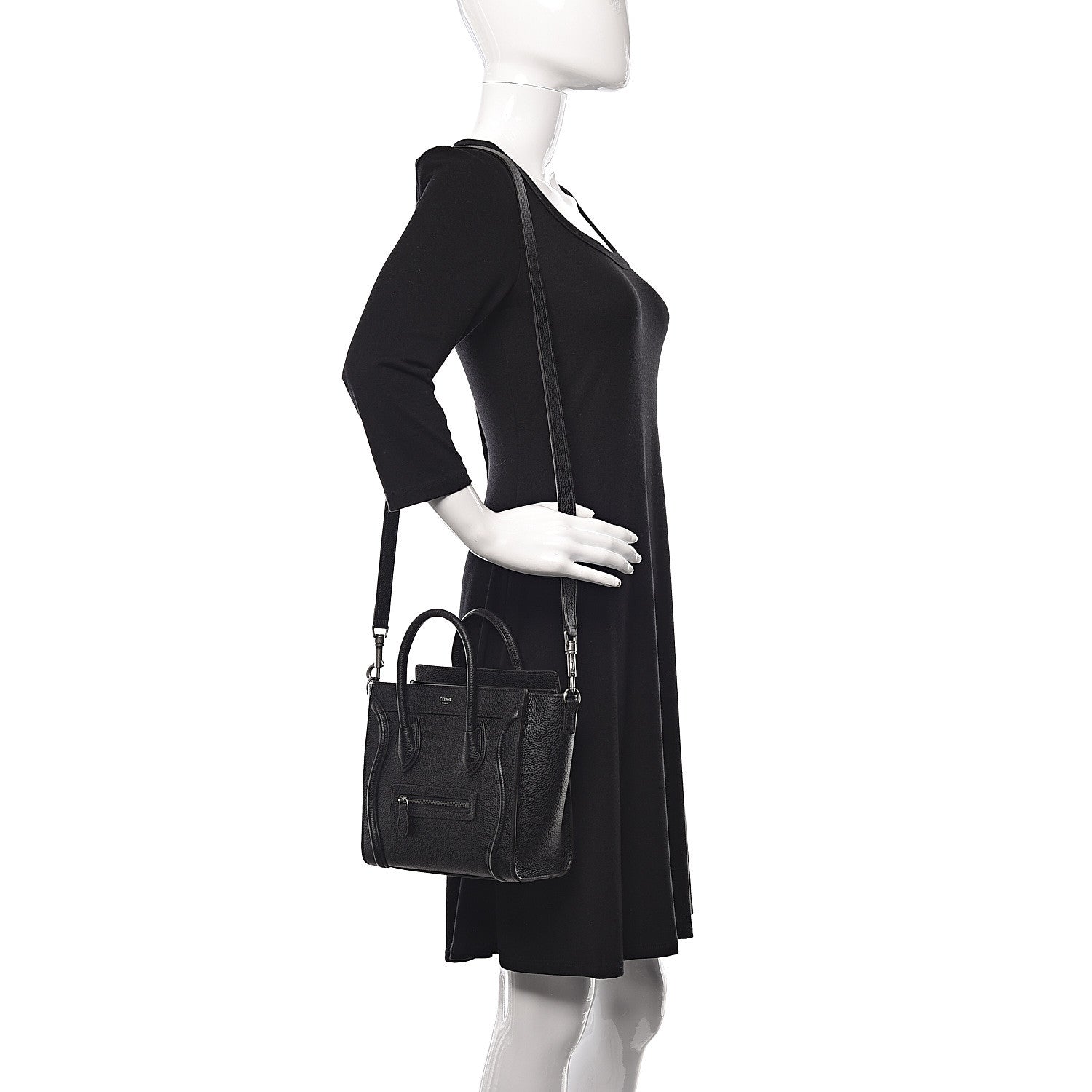 Celine Drummed Calfskin Nano Luggage Black 2 of 9