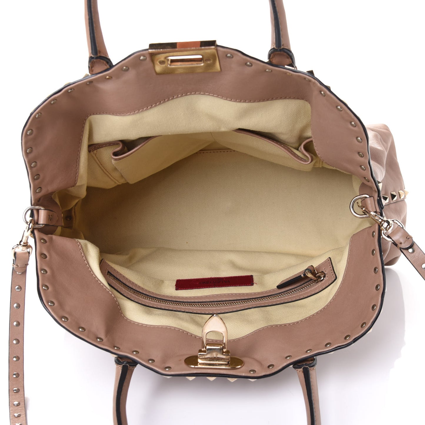 Vitello Rockstud Dome Satchel Beige