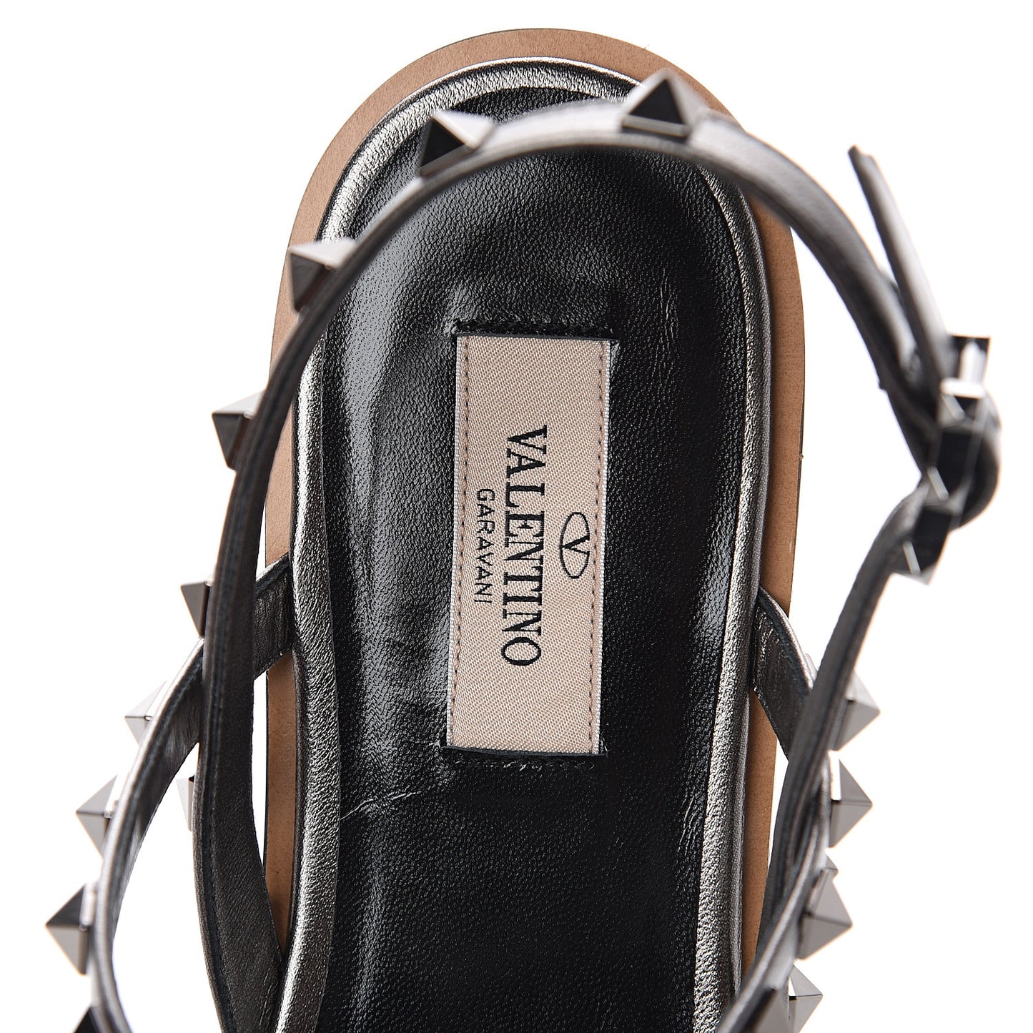 Metallic Nappa Rockstud T-Strap Slingback Flat Sandals 41.5 Rutenio