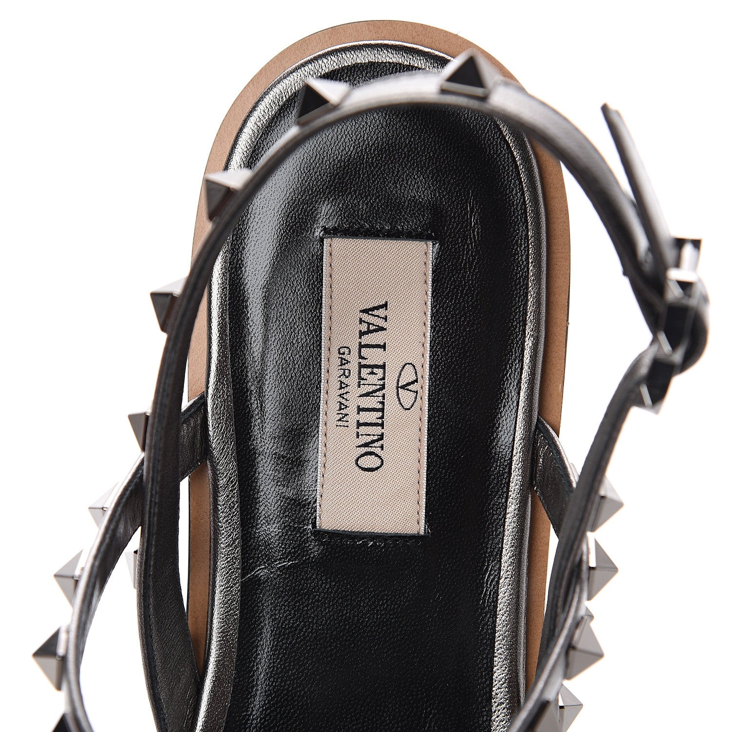 Valentino Garavani Metallic Nappa Rockstud T-Strap Slingback Flat Sandals 41.5 Rutenio 6 of 7