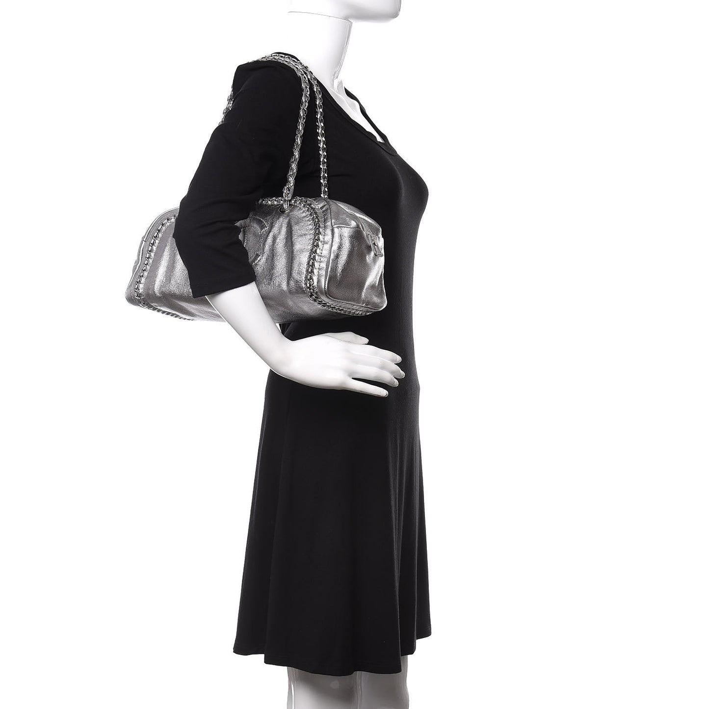 Metallic Goatskin Medium Luxe Ligne Bowler Silver