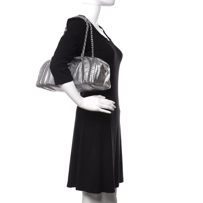 Chanel Metallic Goatskin Medium Luxe Ligne Bowler Silver 2 of 11