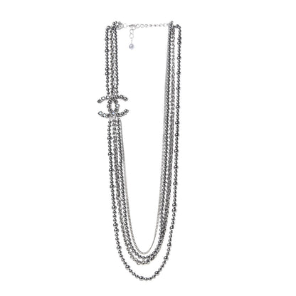 Chanel Crystal Pearl Lambskin CC Multi Strand Necklace Grey Silver 3 of 5