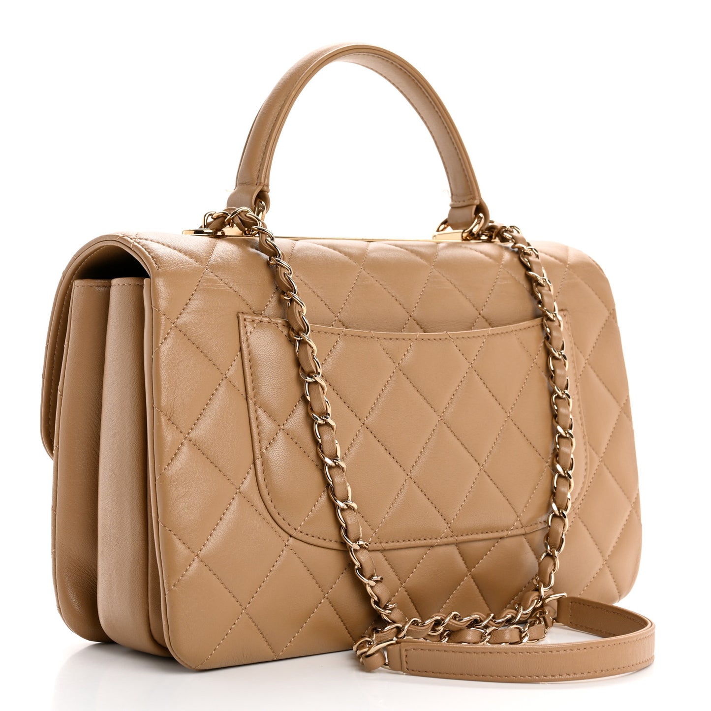 Lambskin Quilted Medium Trendy CC Flap Dual Handle Bag Camel