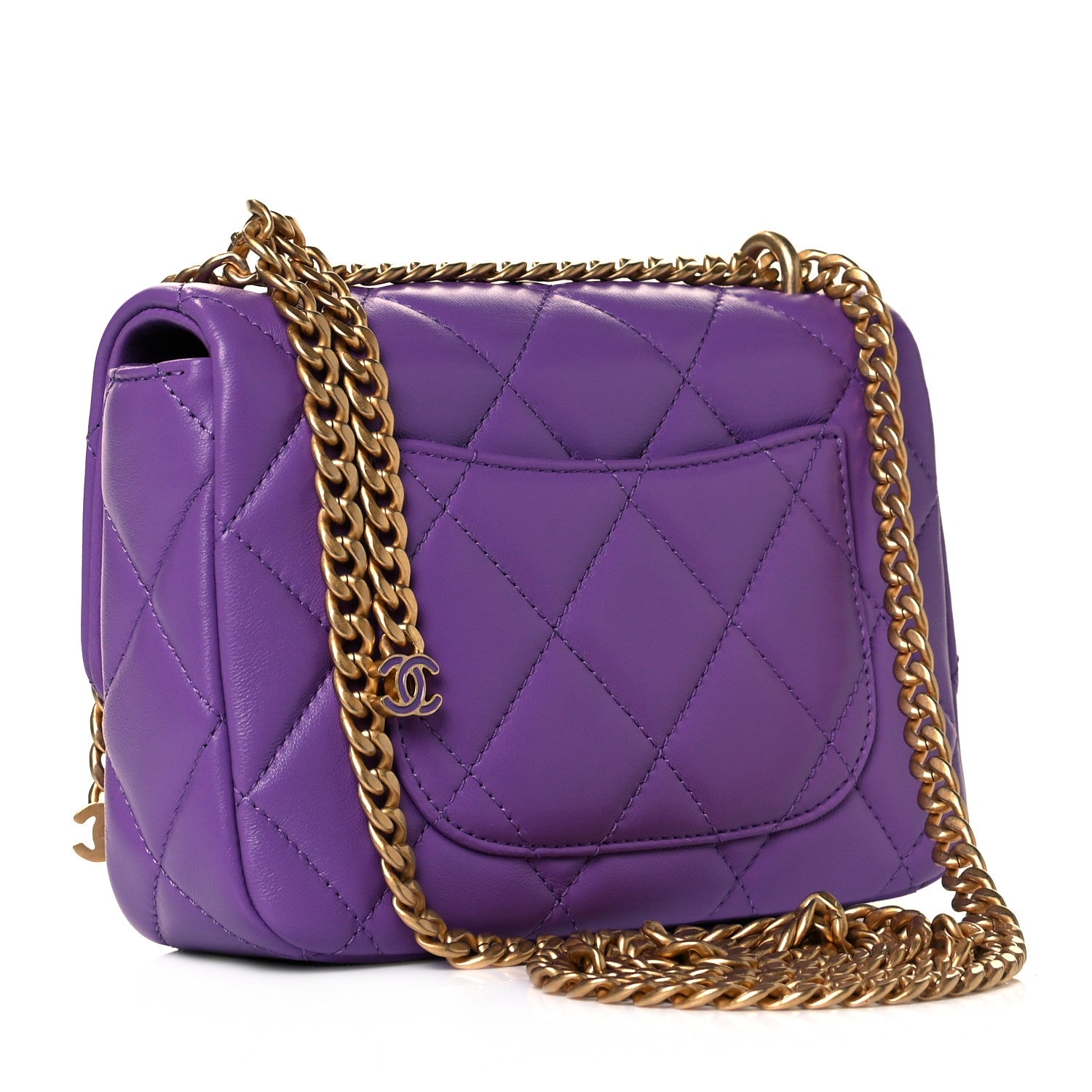 Chanel Lambskin Enamel Quilted Mini Pending CC Square Flap Purple 2 of 10