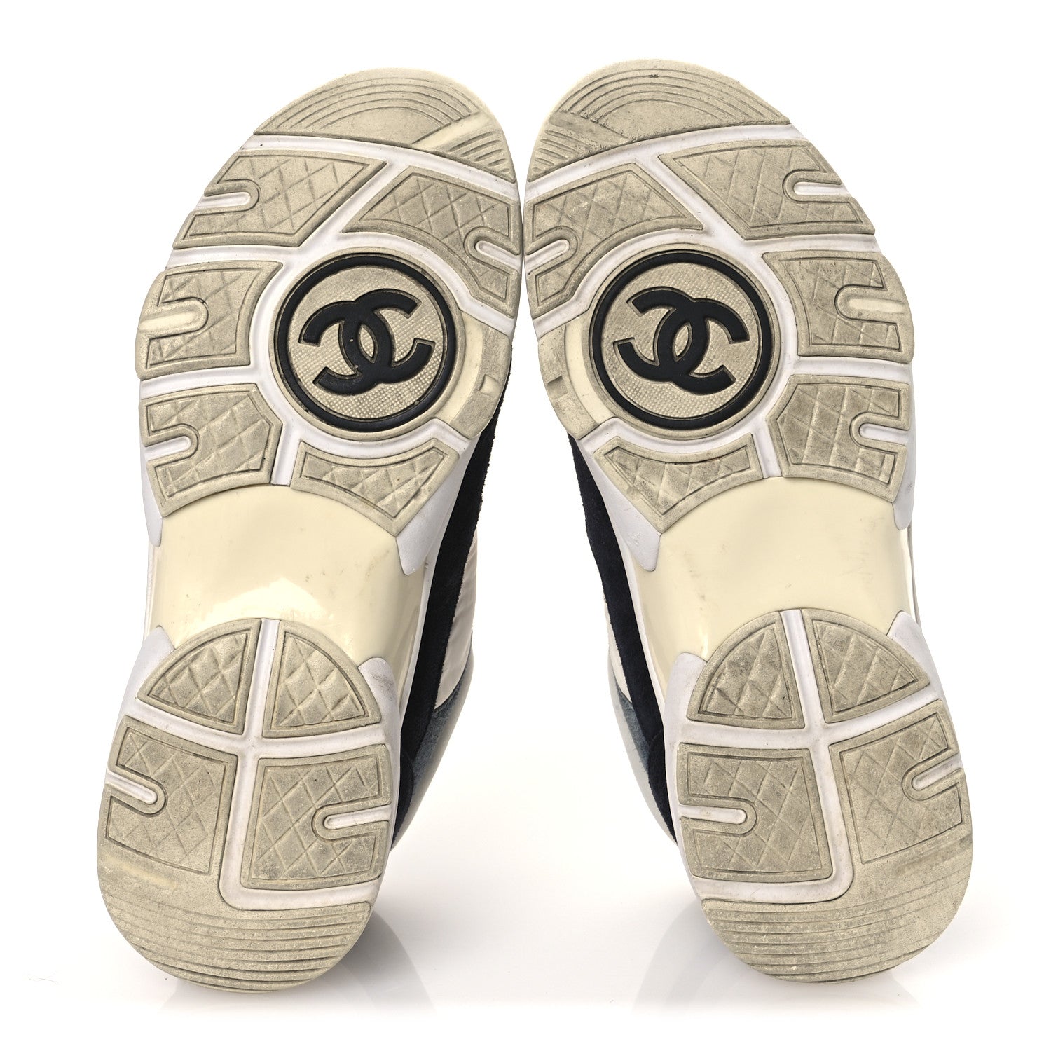 Chanel Nylon Calfskin Suede CC Womens Sneakers 35.5 Navy White