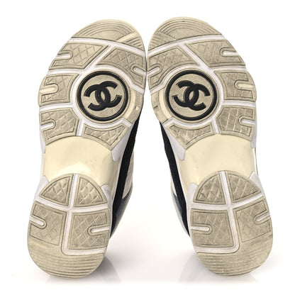 Chanel Nylon Calfskin Suede CC Womens Sneakers 35.5 Navy White Orange Black 7 of 14