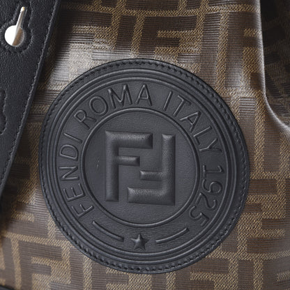 Fendi Glazed Fabric Vitello Grace F is Fendi FF 1974 Stamp Patch Grande Mon Tresor Bucket Bag Mogano Panna Black 9 of 10