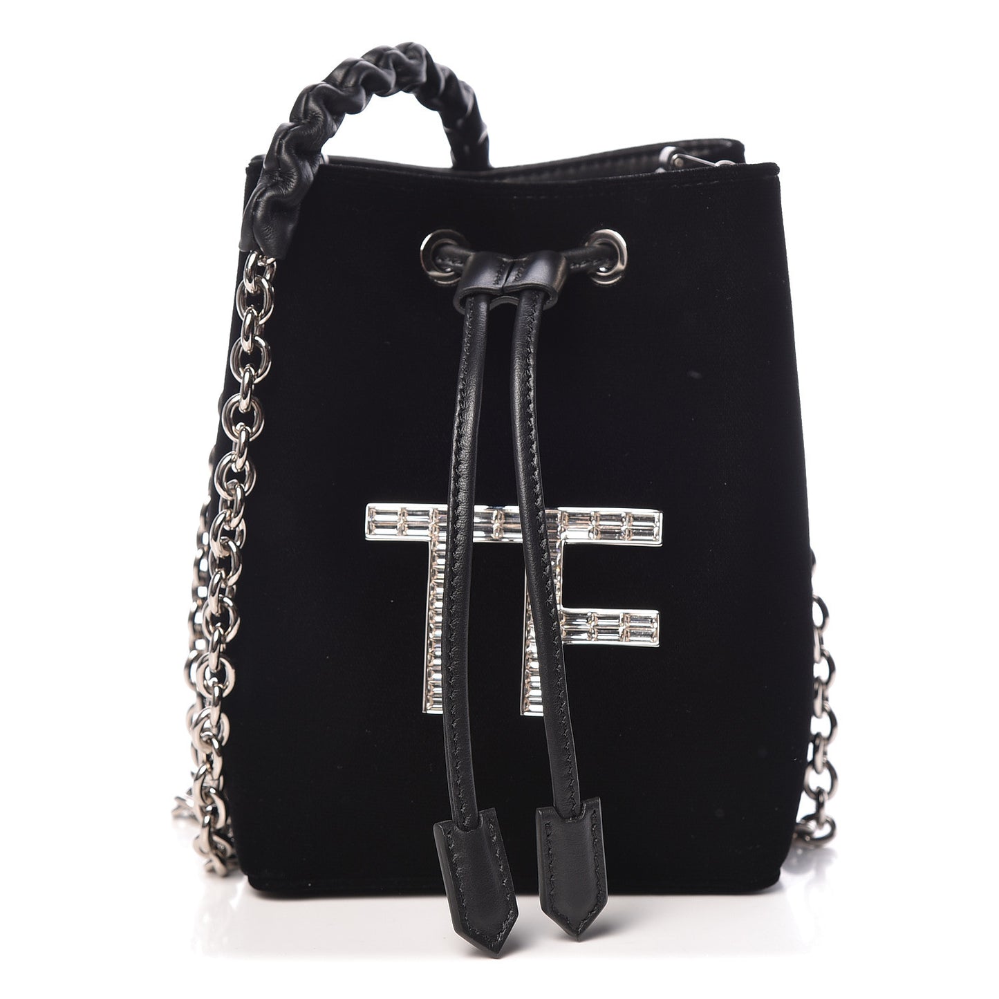 Velvet Crystal Mini TF Bucket Bag Black
