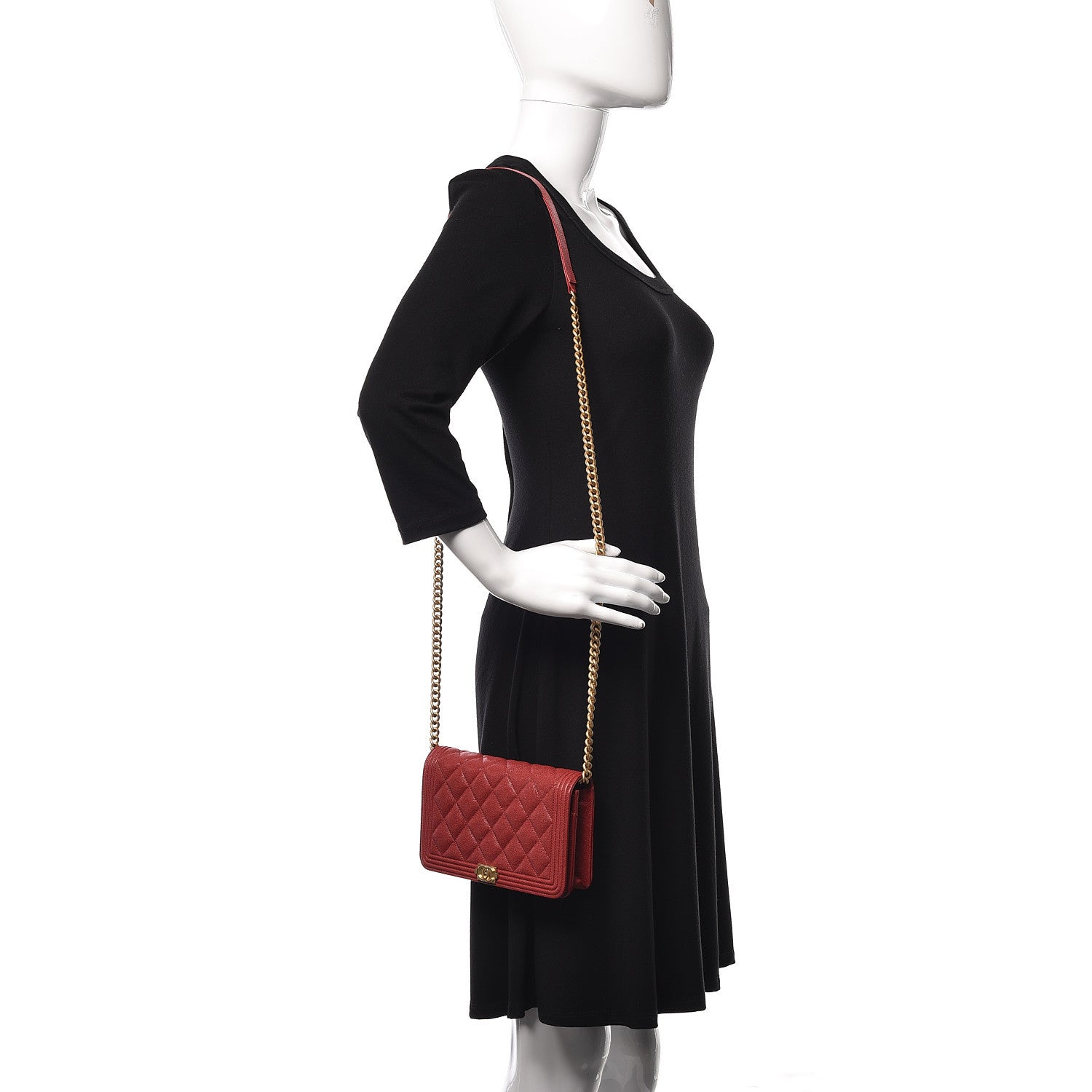 Chanel Caviar Quilted Boy Wallet On Chain WOC Red 2 of 12
