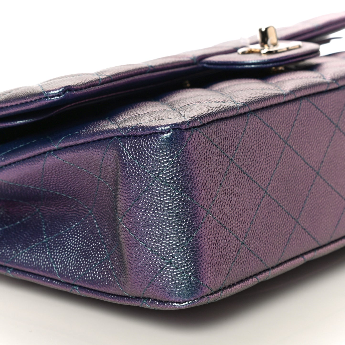 Iridescent Caviar Quilted Medium Double Flap Dark Blue