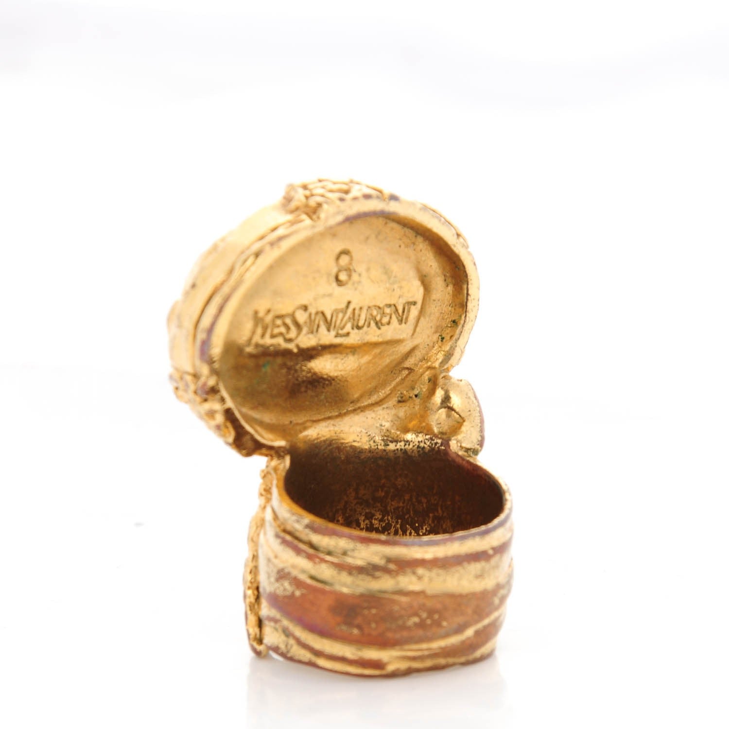Saint Laurent Glass Cabochon Arty Ovale Ring 8 Gold Lapis 3 of 6