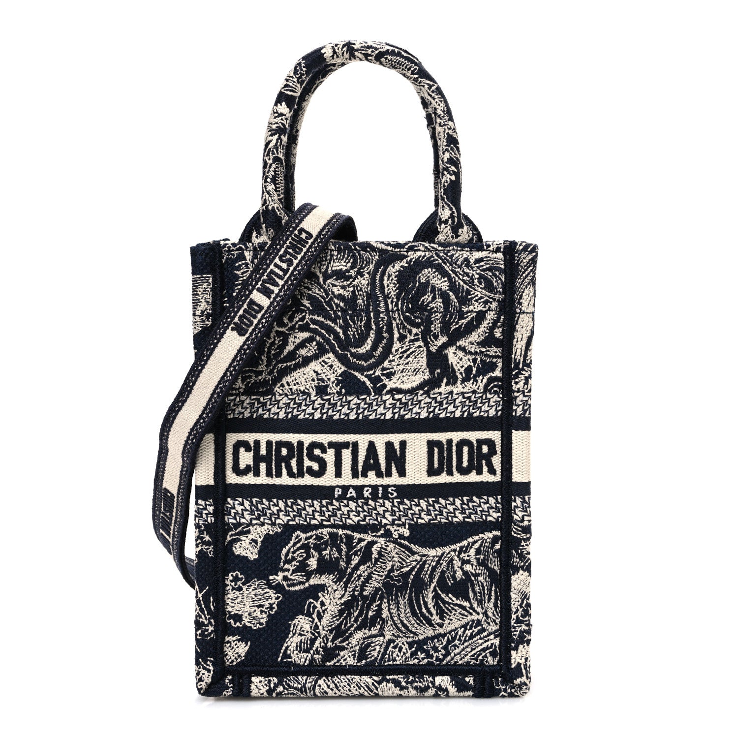 Christian Dior Canvas Toile de Jouy Reverse Embroidered Mini Book Tote Phone Bag Blue 1 of 10