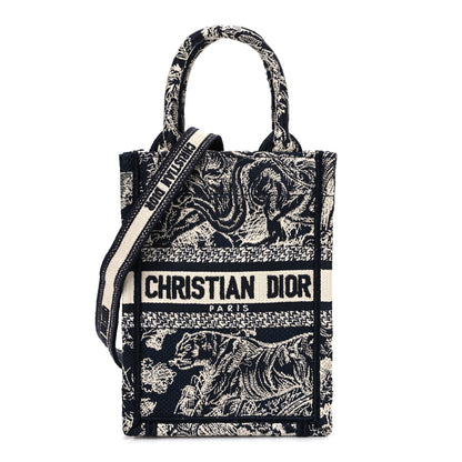Christian Dior Canvas Toile de Jouy Reverse Embroidered Mini Book Tote Phone Bag Blue 1 of 10