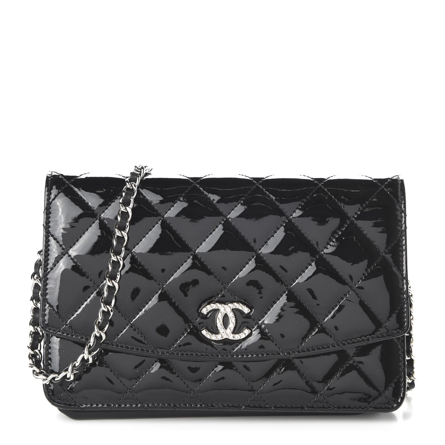 Chanel Patent Quilted Brilliant Wallet On Chain WOC Black 1 of 11