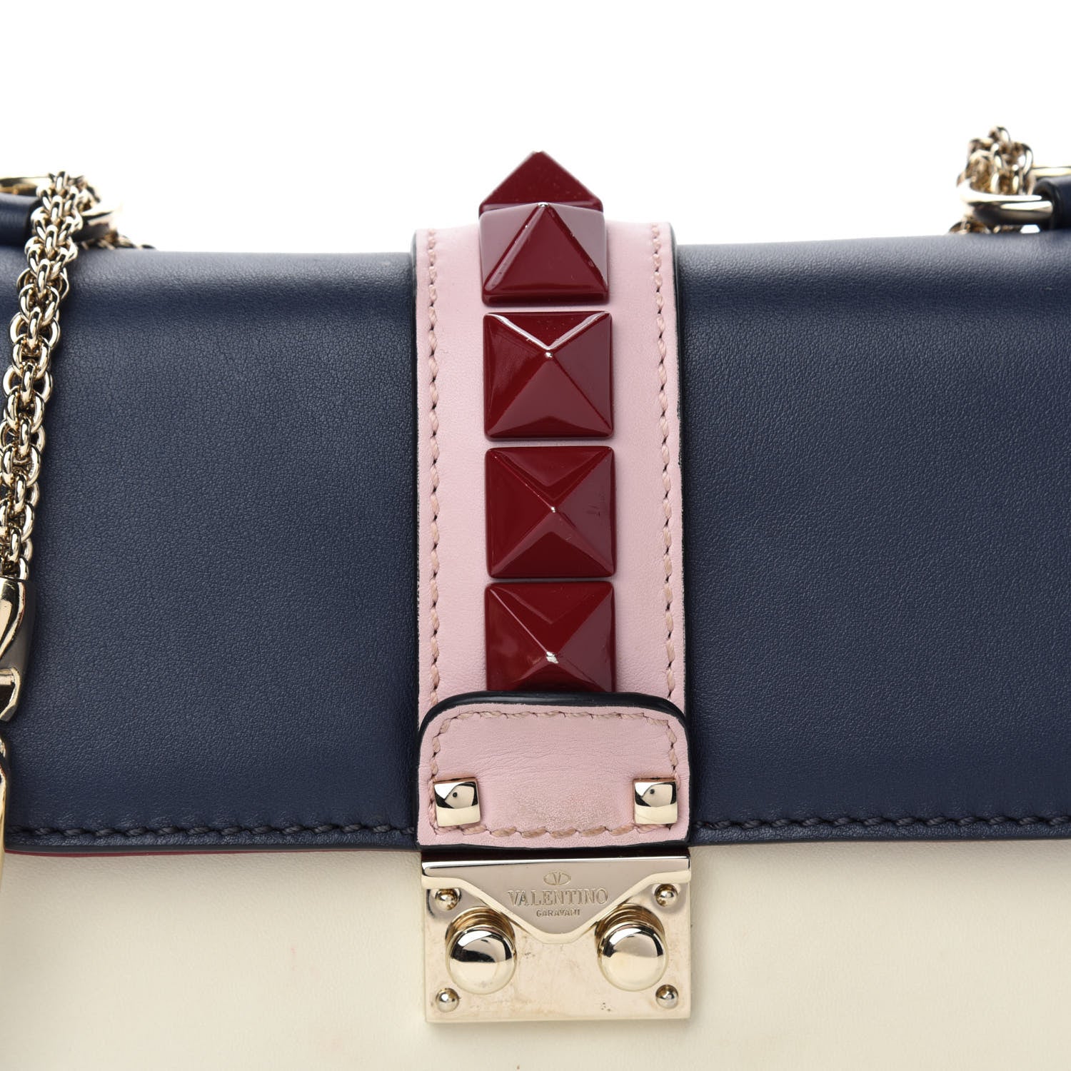 Valentino Garavani Vitello Small Glam Lock Rockstud Flap Light Ivory Water Rose Marine Rubin 14 of 14