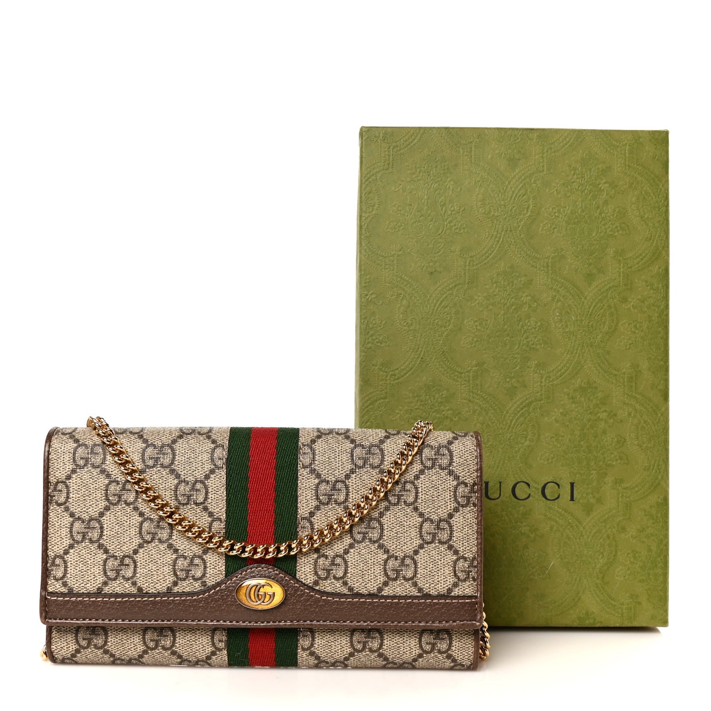 GG Supreme Monogram Web Ophidia Wallet On Chain Brown