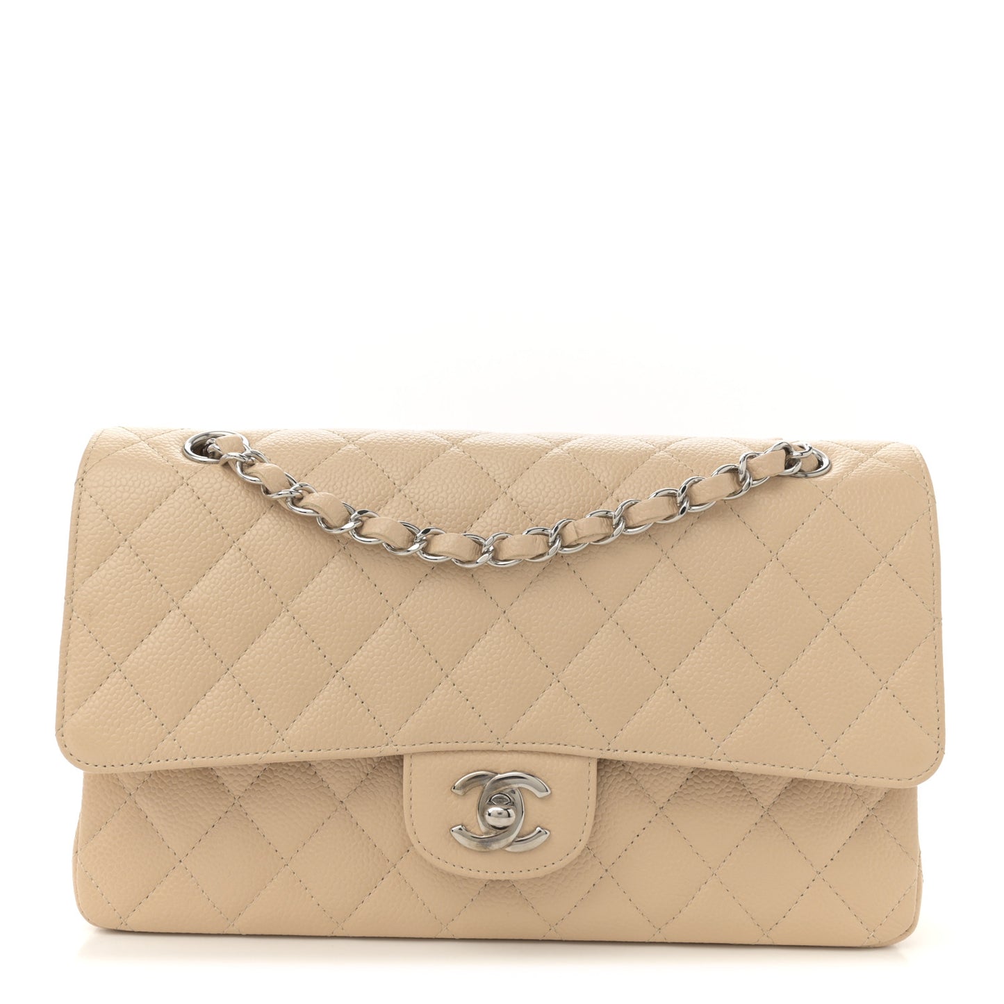 Caviar Quilted Medium Double Flap Beige Clair