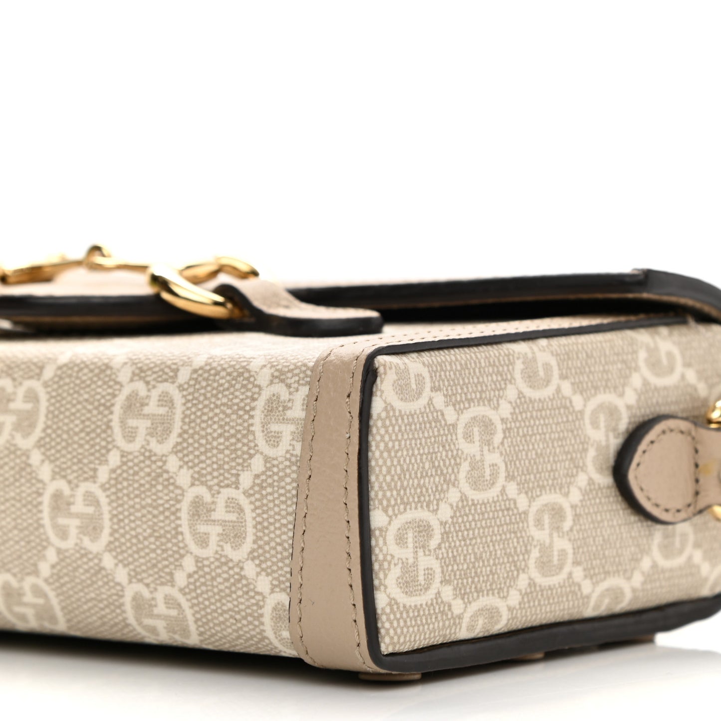 GG Supreme Monogram Textured Dollar Calfskin Mini Horsebit 1955 Shoulder Bag Beige Mystic White Oatmeal