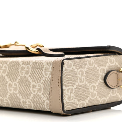 Gucci GG Supreme Monogram Textured Dollar Calfskin Mini Horsebit 1955 Shoulder Bag Beige Mystic White Oatmeal 10 of 11