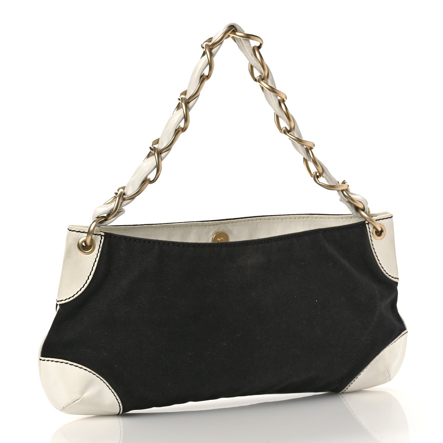 Chanel Lambskin Canvas Beaded CC Olsen Chain Small Shoulder Bag Black White 3 of 9