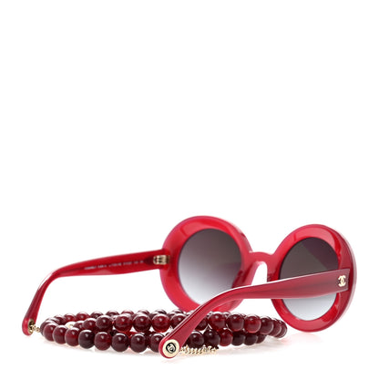 Chanel Acetate Round Chain Sunglasses 5489-A Burgundy 4 of 8