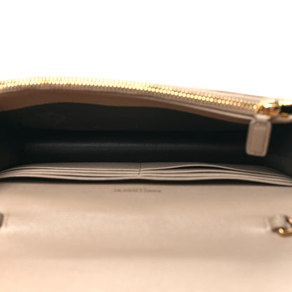 Saint Laurent Grain De Poudre Matelasse Chevron Monogram Envelope Chain Wallet Dark Beige 5 of 12