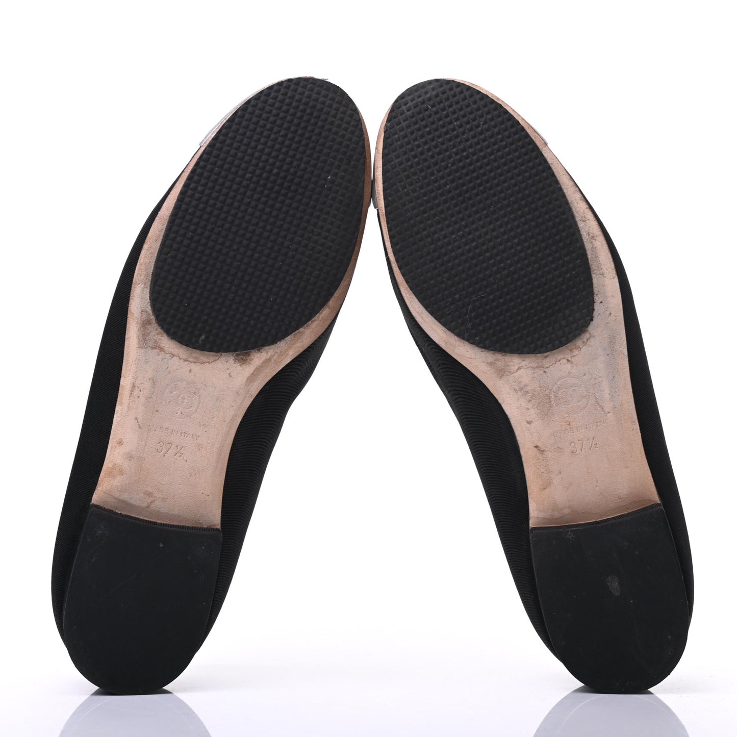 Grosgrain Metallic Lambskin Cap Toe CC Ballerina Flats 37.5 Black Silver