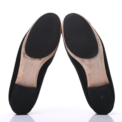 Chanel Grosgrain Metallic Lambskin Cap Toe CC Ballerina Flats 37.5 Black Silver 6 of 10