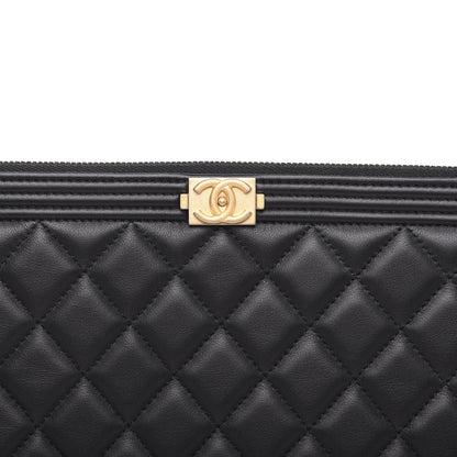 Chanel Lambskin Quilted Large Boy Cosmetic Case Black 7 of 8