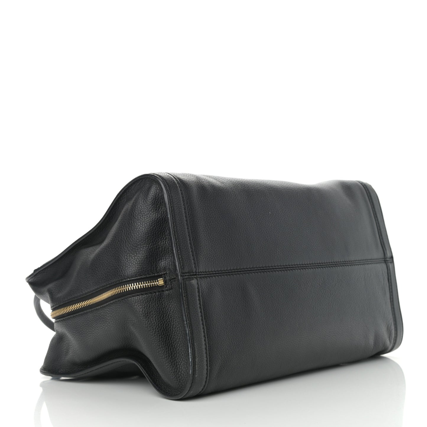 Pebbled Calfskin Large Skull Padlock Zip Around Tote Black
