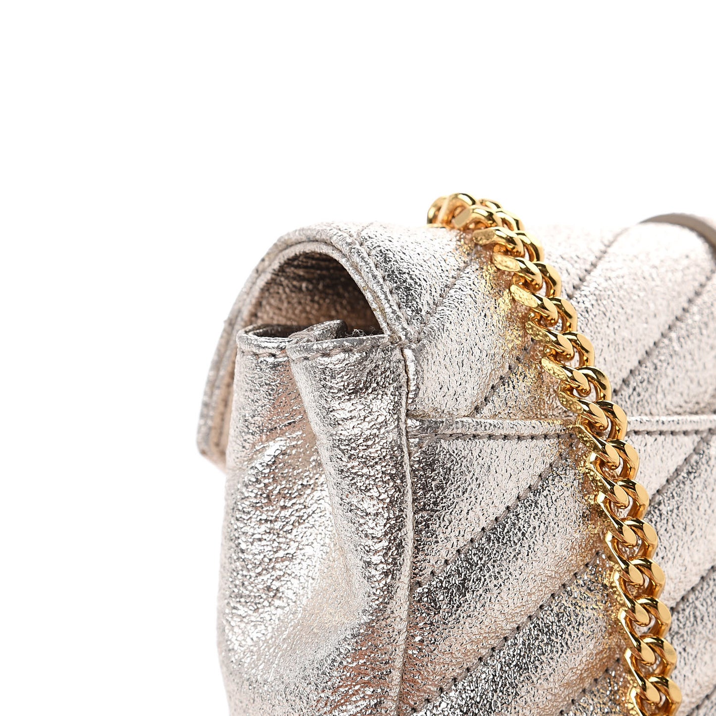 Metallic Nappa Matelasse Chevron Classic Monogram Baby Chain Bag Gold