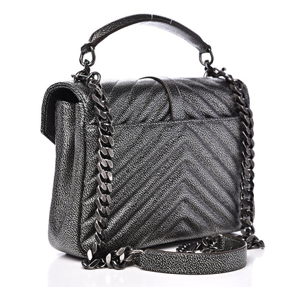 Saint Laurent Metallic Grain De Poudre Matelasse Chevron Monogram Medium College Bag Gunmetal 2 of 11