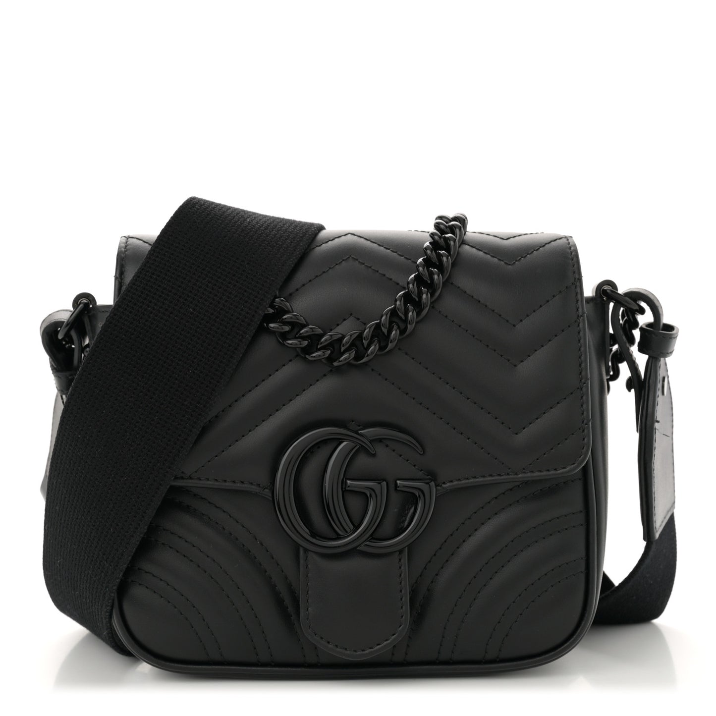 Calfskin Matelasse Monochrome Mini GG Marmont Crossbody Shoulder Bag Black