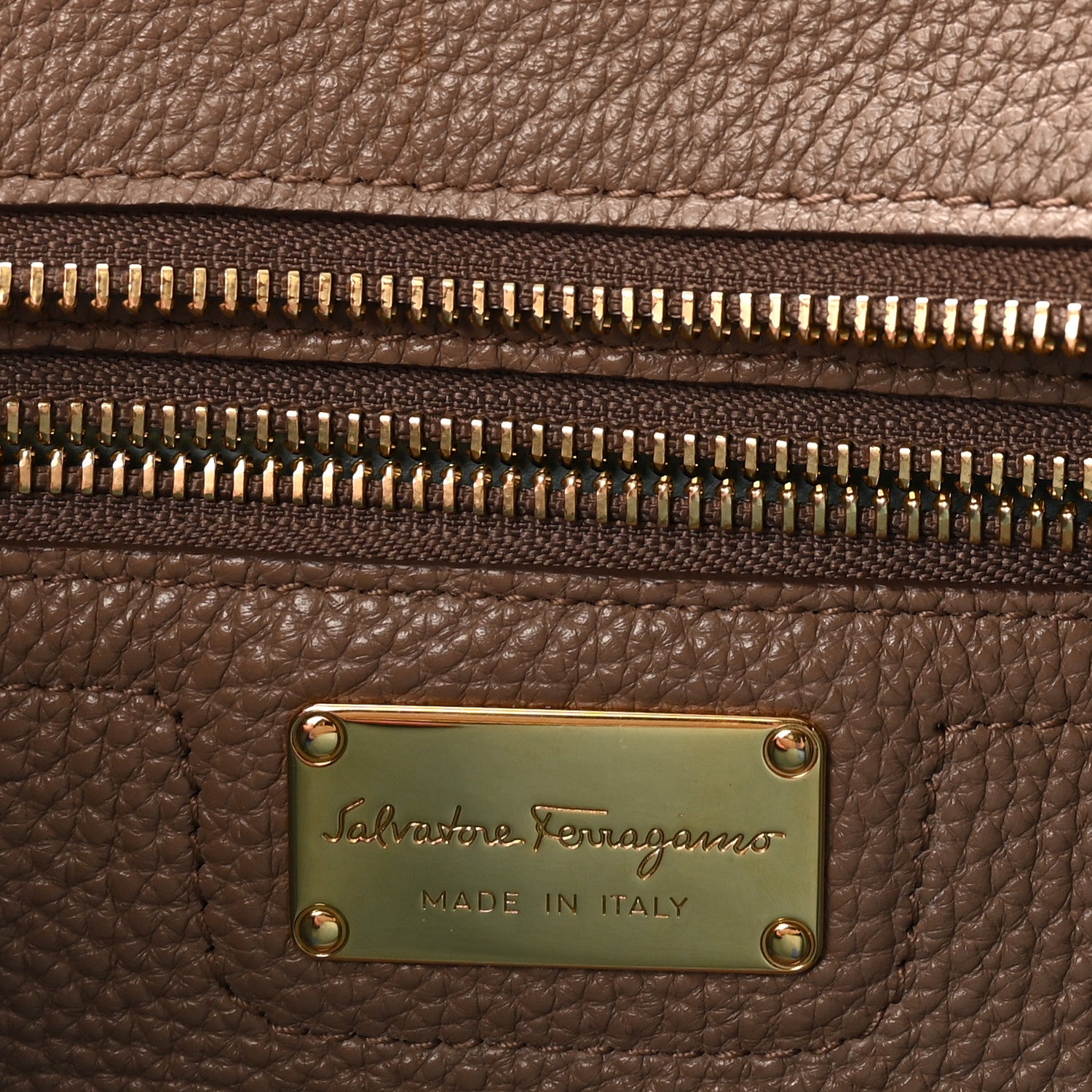 Salvatore Ferragamo Hammered Calfskin Double Handle Small Amy Tote Fango Blue Haze 6 of 9