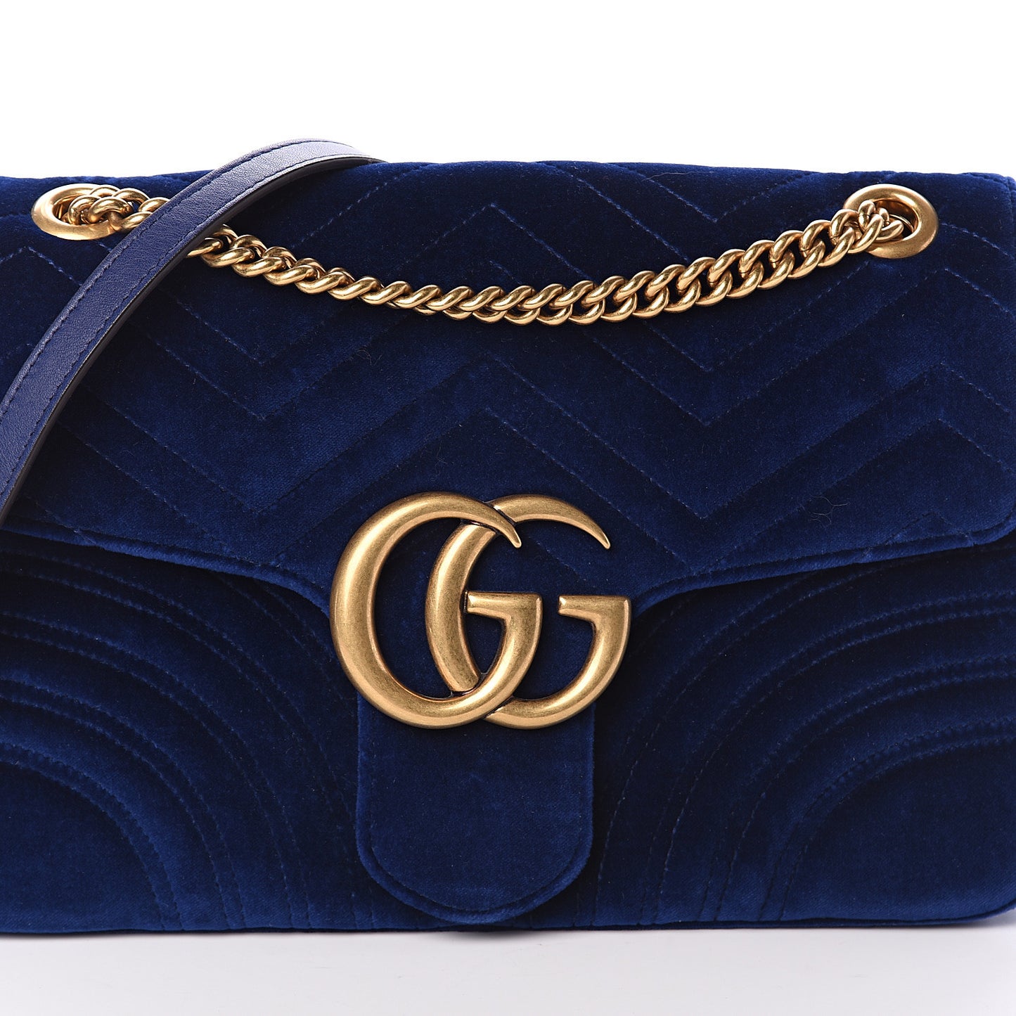 Velvet Matelasse Medium GG Marmont Shoulder Bag Cobalt Blue