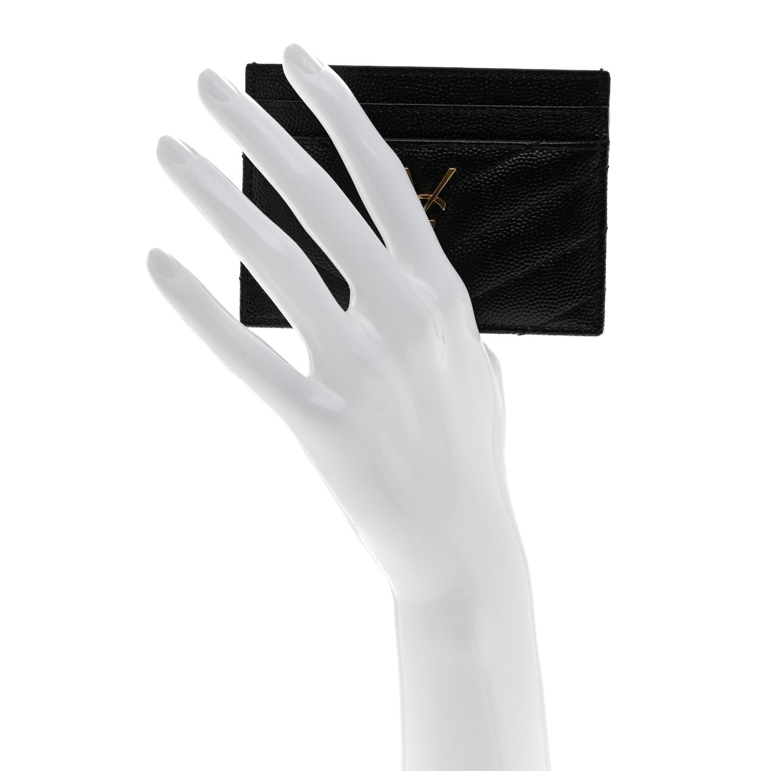 Saint Laurent Grain De Poudre Matelasse Chevron Monogram Credit Card Case Black 2 of 8