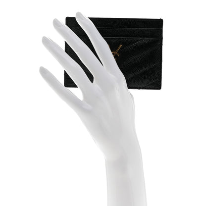 Saint Laurent Grain De Poudre Matelasse Chevron Monogram Credit Card Case Black 2 of 8