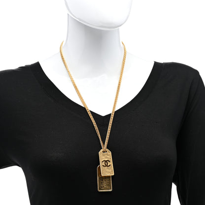 Chanel ID Dog Tag Charm Necklace Gold 2 of 5