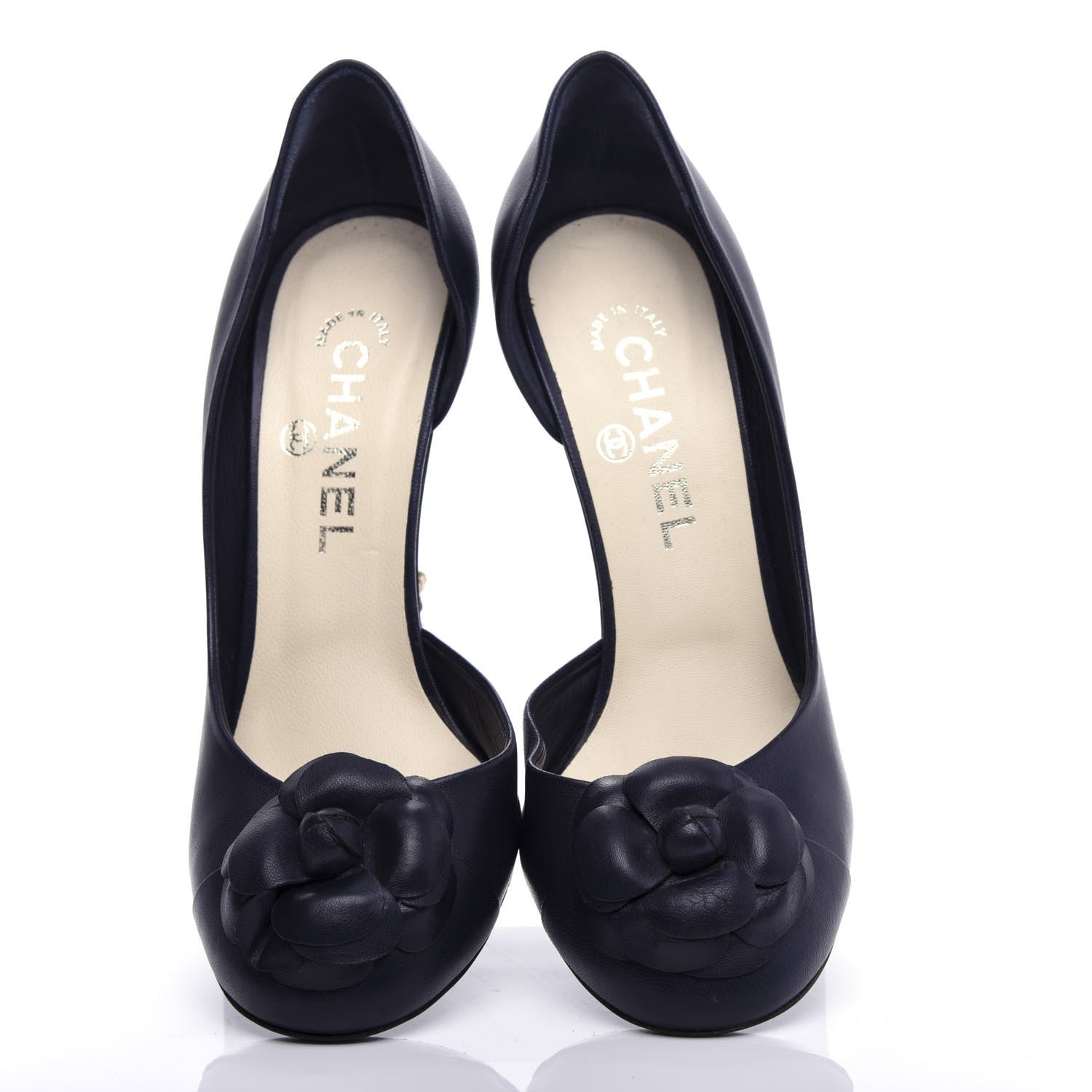 Chanel Lambskin Camellia Pumps 39 Navy 5 of 10