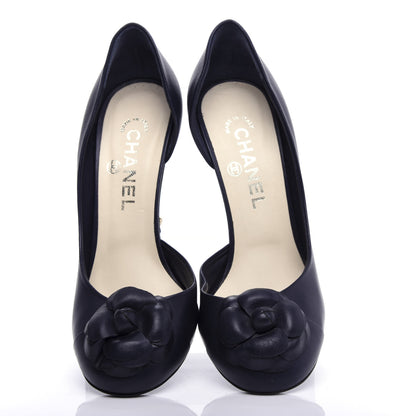 Chanel Lambskin Camellia Pumps 39 Navy 5 of 10