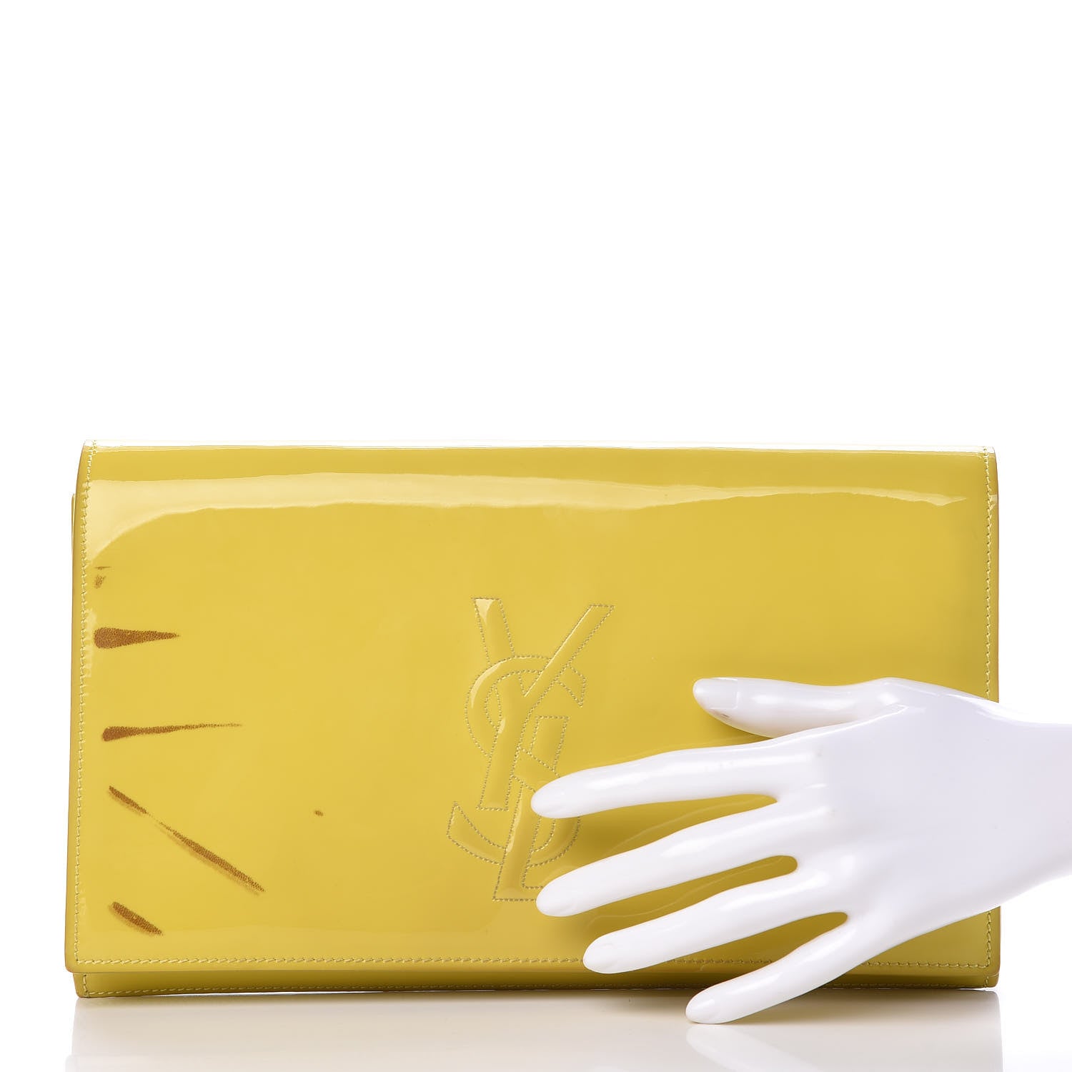Saint Laurent Patent Calfskin Large Belle De Jour Clutch Yellow 2 of 11
